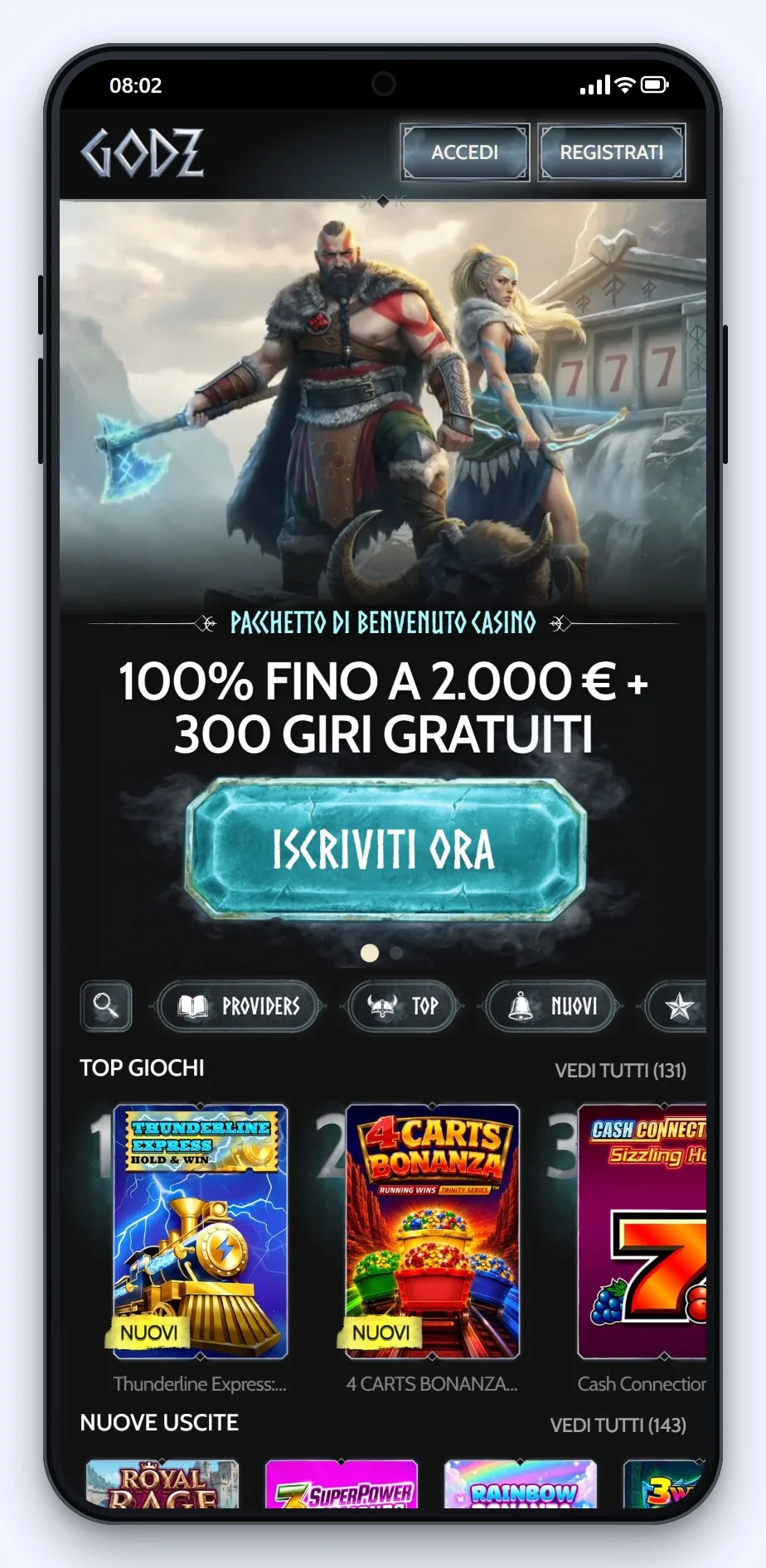 la lobby di Godz, uno dei vincite casino non aams di questa pagina